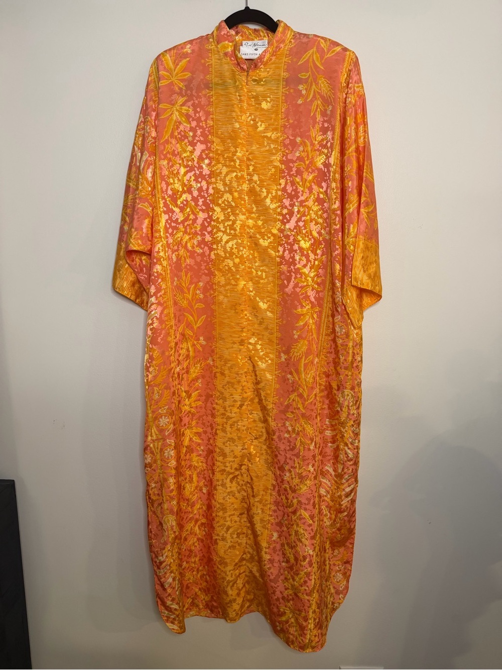 Vintage Ruth Norman Saks Fifth Avenue Pink and Yellow Printed hostess’s kaftan